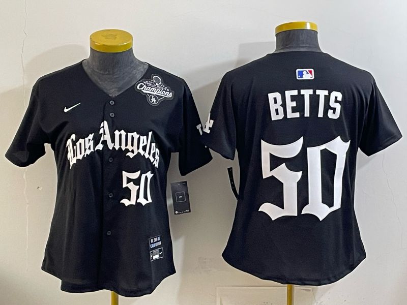 Women Los Angeles Dodgers #50 Betts Black 5th Jointly Name 2026 Nike MLB Jersey style 04